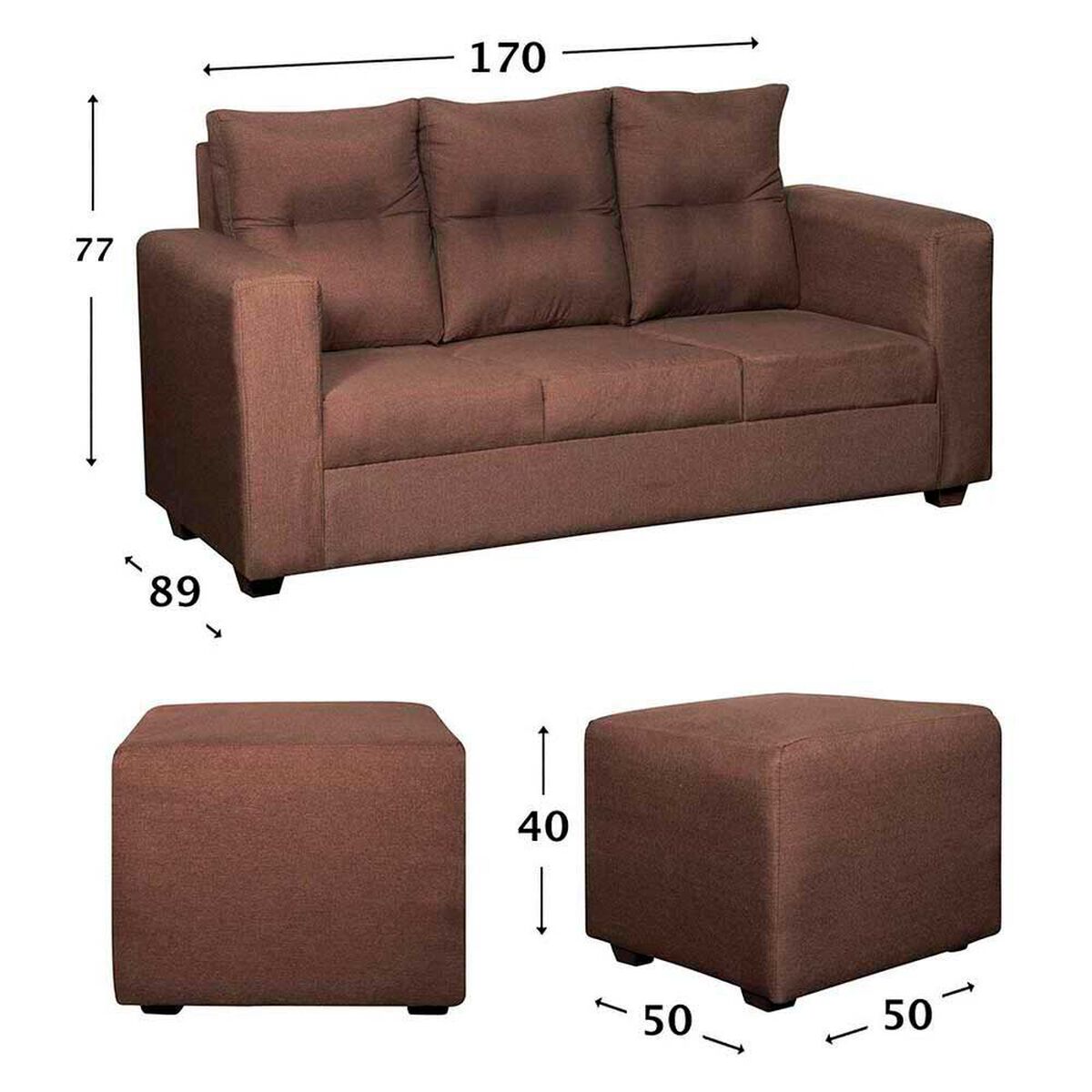 Juego de Living Dise&ntilde;o A&M Home Loreto Sof&aacute; 3 Cuerpos + 2 Pouf 1 Cuerpo  Chocolate