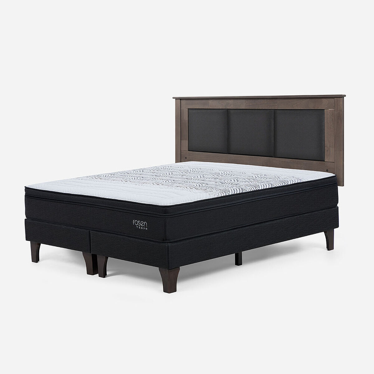Cama Europea Rosen 2 Plazas Tempo + Respaldo Rachel Gris