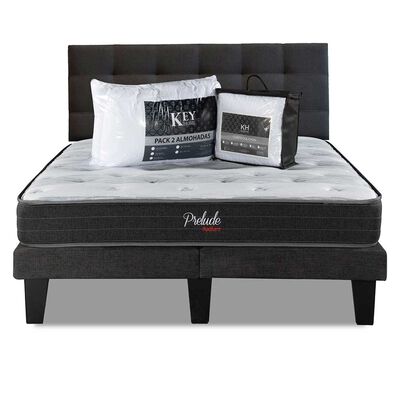 Imagen 1 del producto Combo Cama Europea Prelude Radiant 2 Plazas Normal + Respaldo Urban Marengo + Cubre Colchón + Pack Almohadas