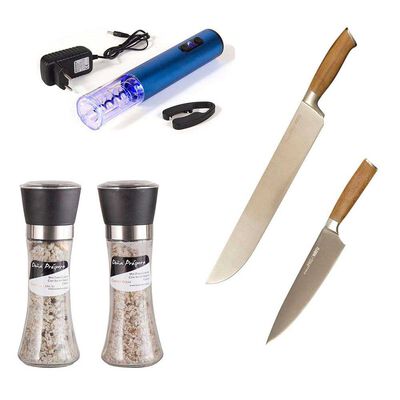 Imagen 1 del producto Set Parrillero Wayu Cuchillo Carnicero + Cuchillo Chef + Sacacorchos Recargable + Mix de Sales