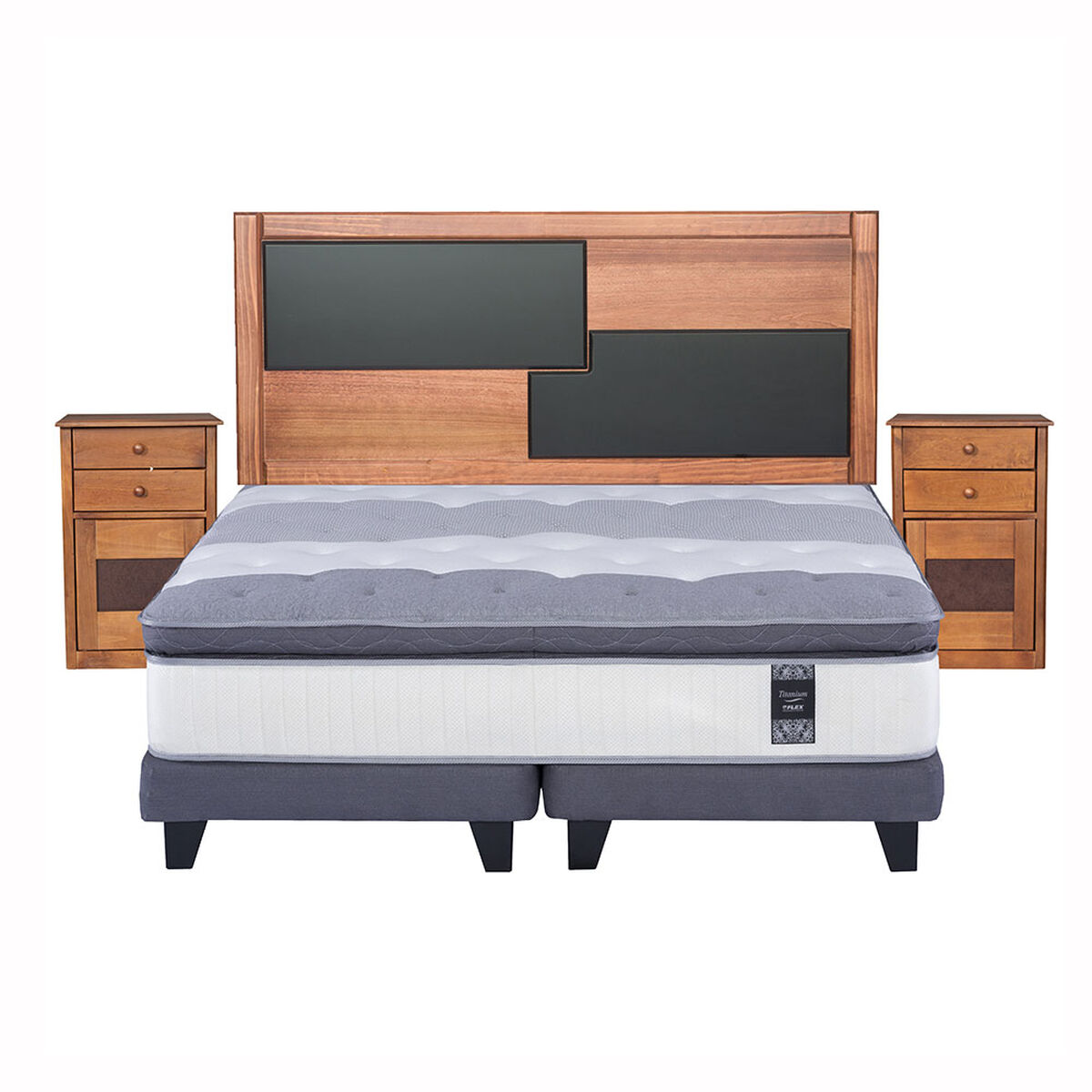 Cama Europea King Titanium New + Respaldo + 2 Veladores Colonia