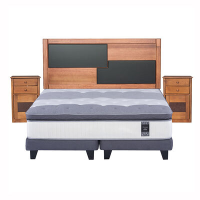 Cama Europea King Titanium New + Respaldo + 2 Veladores Colonia