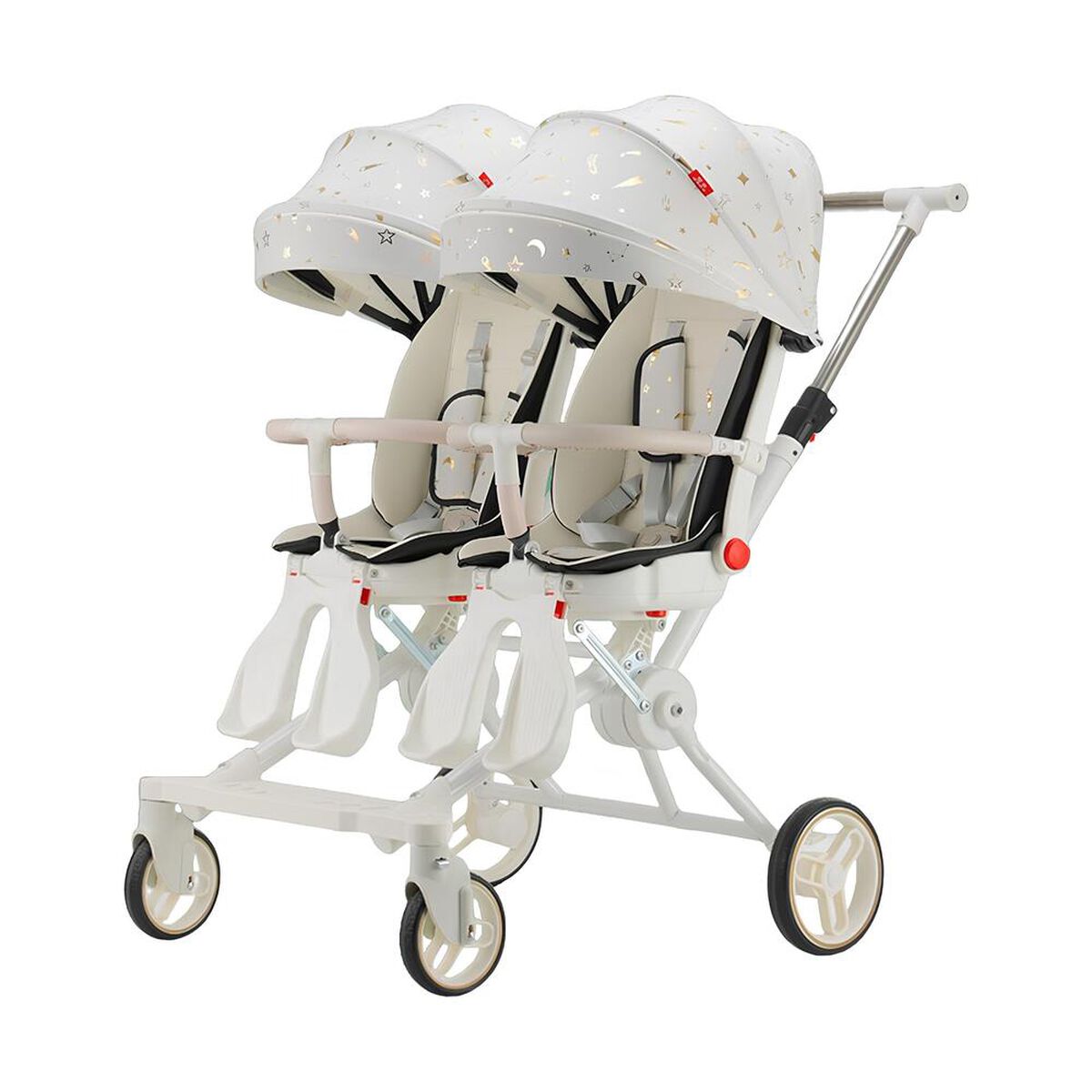 Coche Doble con Mesita de Comer Reclinable Blanco LuBabycas