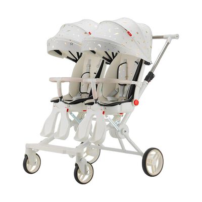 Coche Doble con Mesita de Comer Reclinable Blanco LuBabycas
