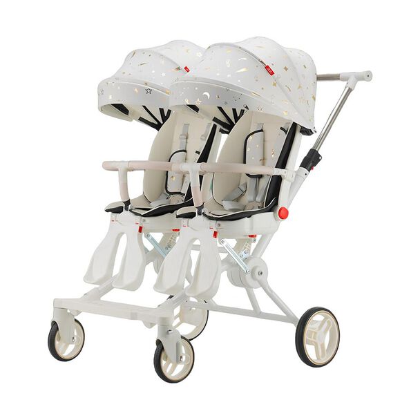 Coche Doble con Mesita de Comer Reclinable Blanco LuBabycas