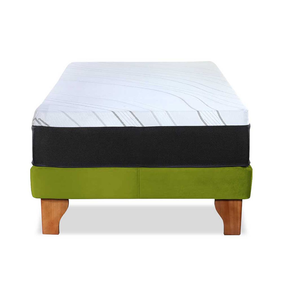 Cama Europea Latam Home 1 Plaza Zen Top Spring Hybrid Velvet Pistacho