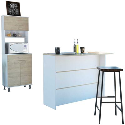 Imagen 2 del producto Combo Mueble Microondas + Barra de Cocina TuHome Kitchen Blanco