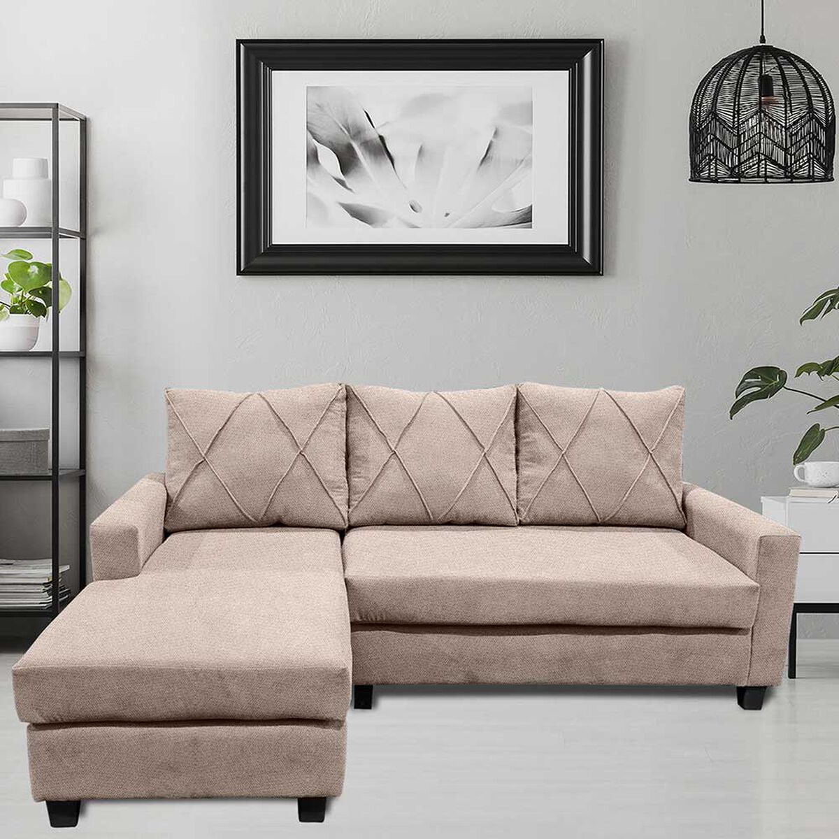 Sofá Seccional Izquierdo Living Factory Eko 3 Cuerpos Beige