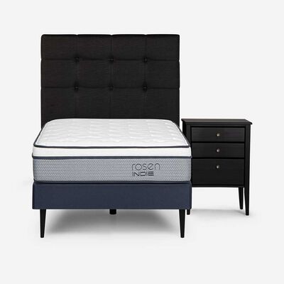 Cama Europea Rosen 1 Plaza Indie + Respaldo + Velador Issey Grafito
