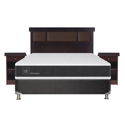 Box Spring CIC 2 Plazas New Ortopedic + Respaldo + 2 Veladores New Dublin