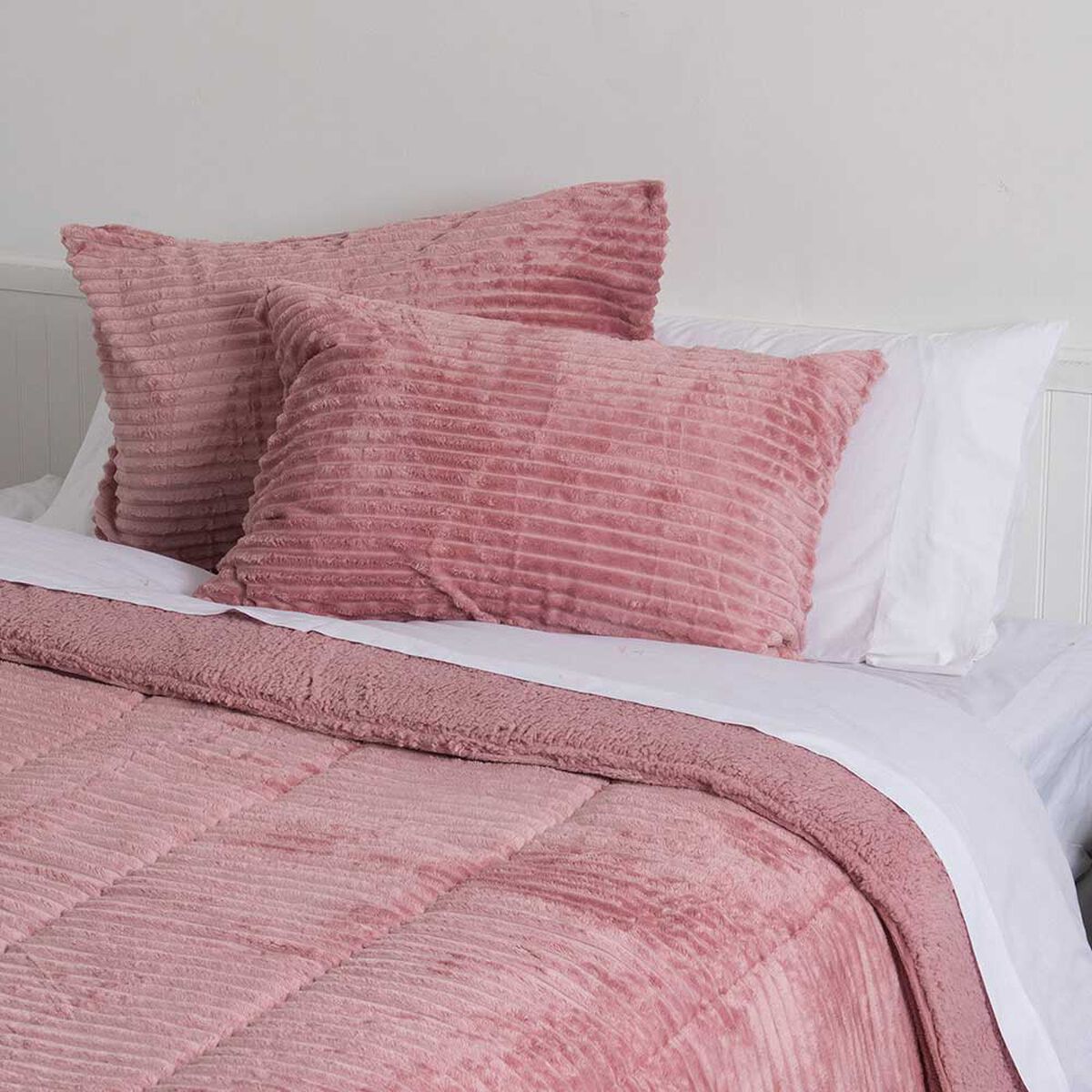 Plumón Liso Mashini 1,5 Plazas Corduroy Coral Sherpa Rosado