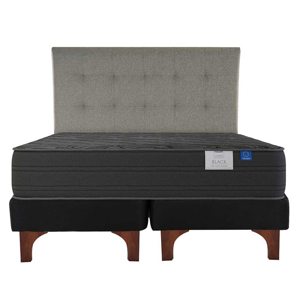 Cama Europea Flex Base Dividida King Black + Respaldo Gris