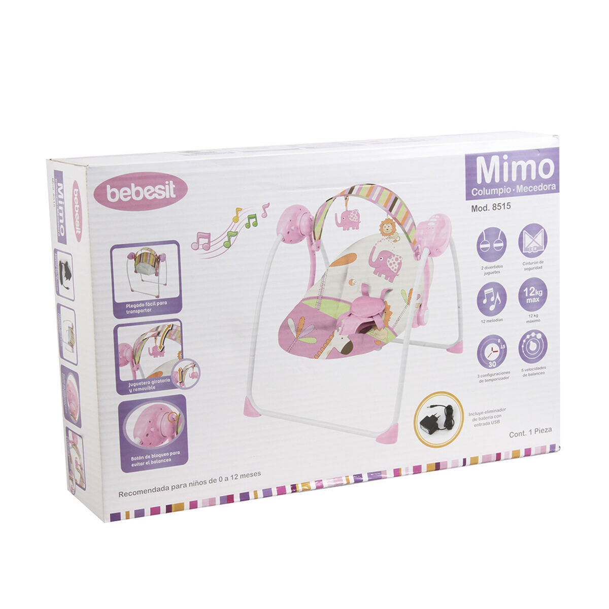 Silla Nido Bebe Mecedora Mimo con Musica Rosada Bebesit