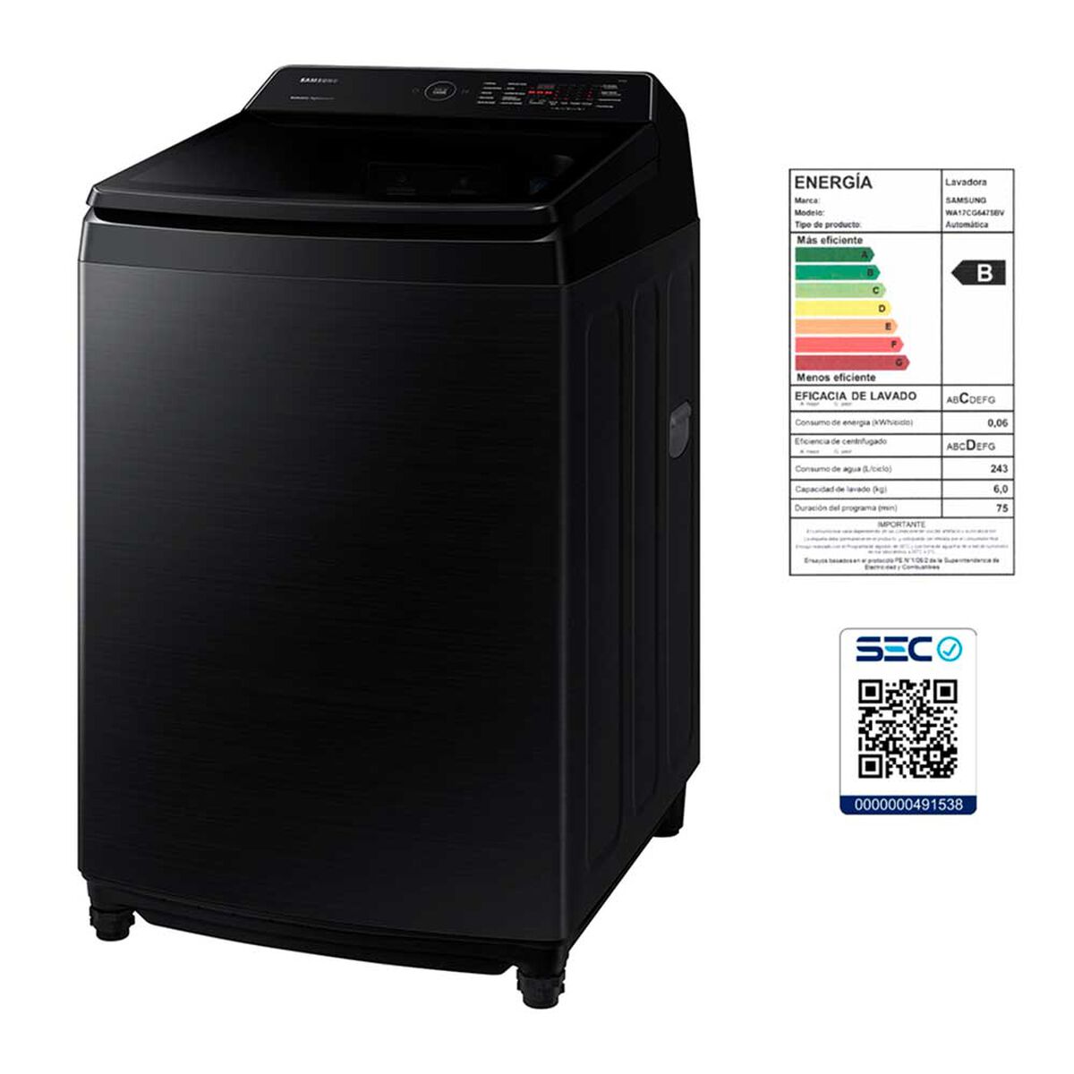 Lavadora Automática Samsung WA17CG6745BVZS 17 kg.
