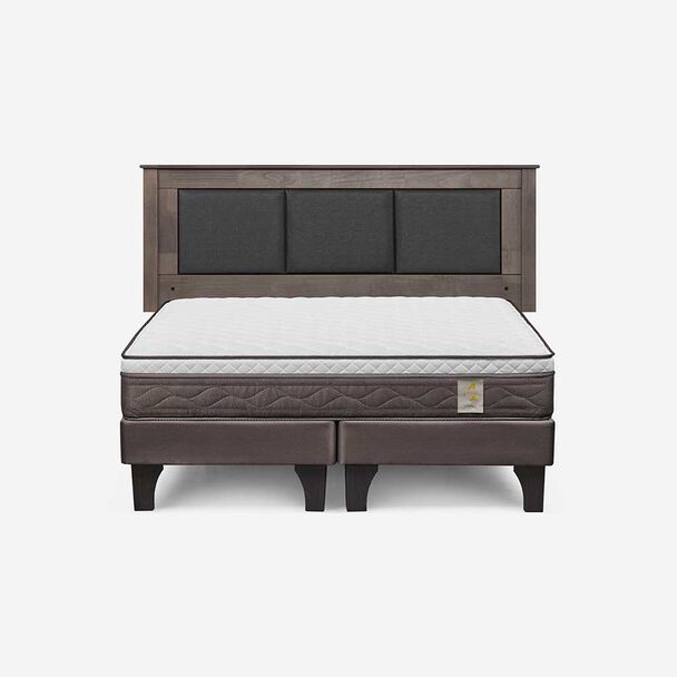 Cama Europea Rosen Base Dividida 2 Plazas New Style 4 Plus + Respaldo Rachel Gris