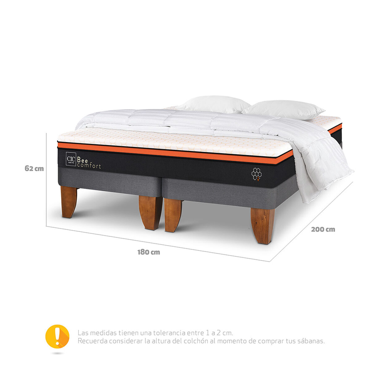 Cama Europea CIC Base Dividida King Bee Comfort + Almohadas + Plumón