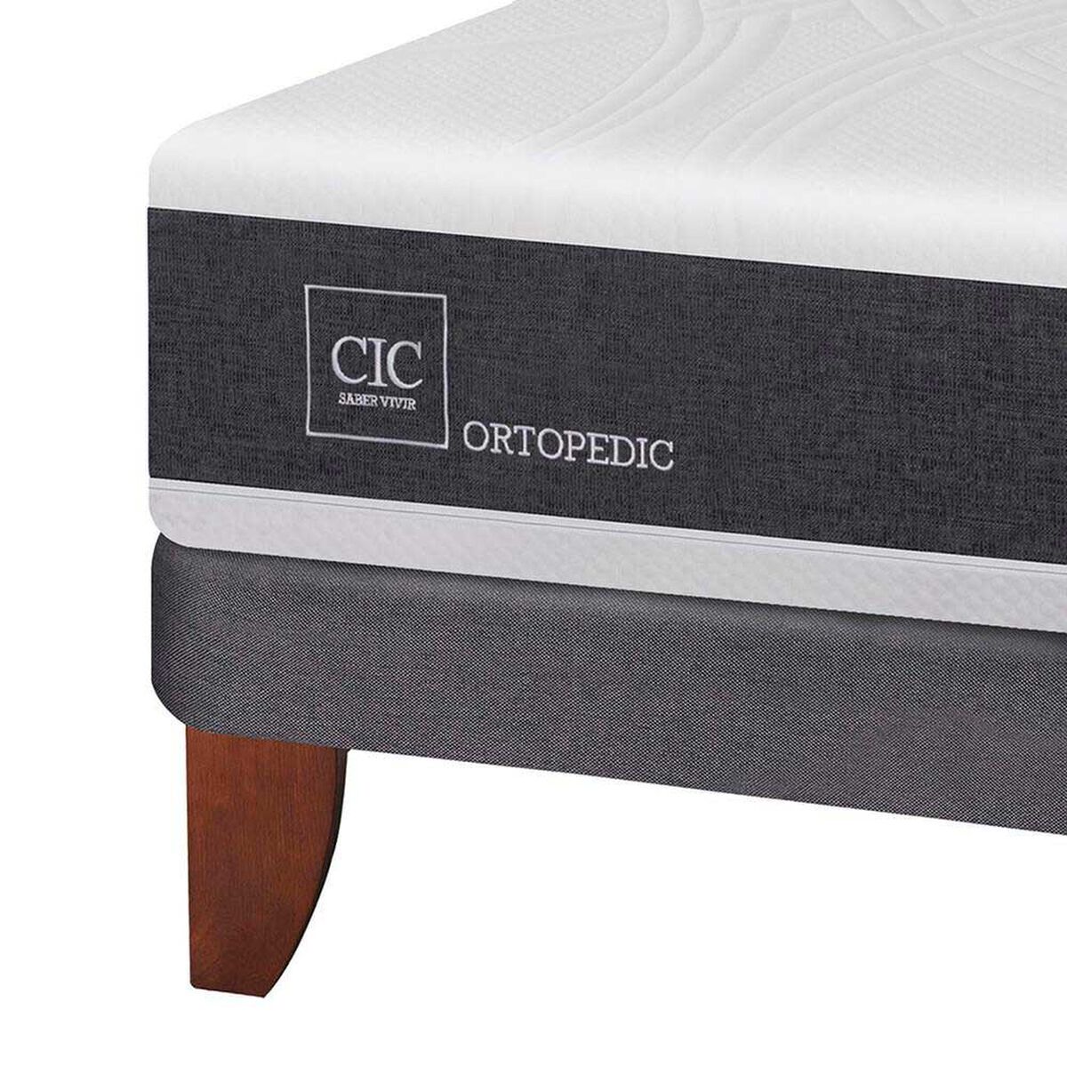 Cama Europea CIC Base Dividida 2 Plazas Ortopedic + Respaldo + 2 Veladores Dublin Caramelo