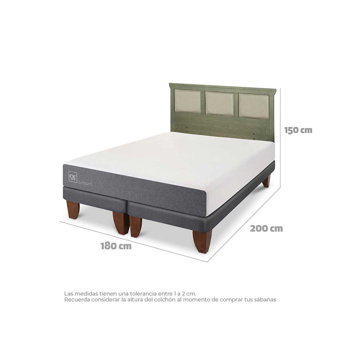 Cama Europea CIC Base Dividida King Smart + Respaldo Torino Olivo