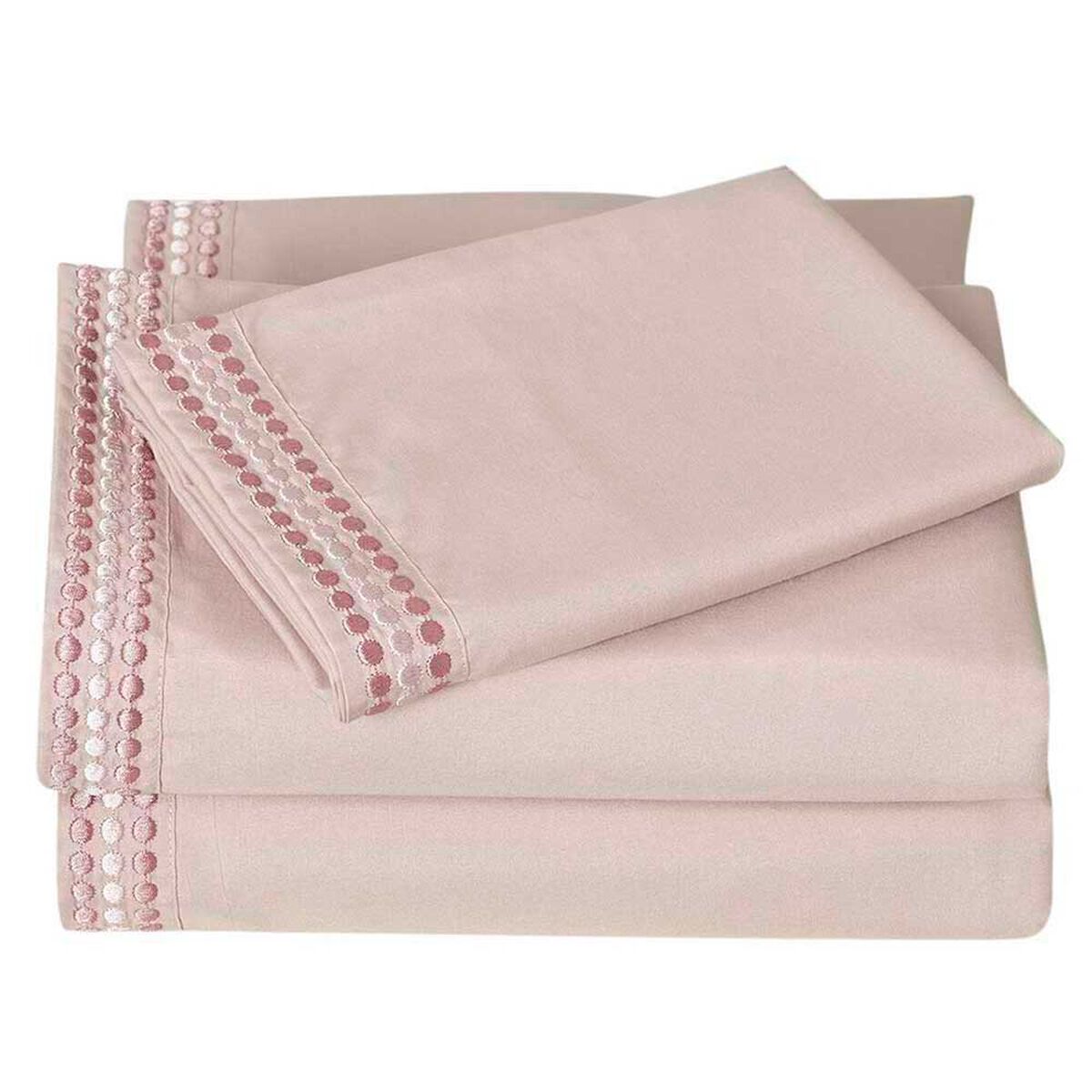 Juego de S&aacute;banas Illusions 2 Plazas Bordada Rosa