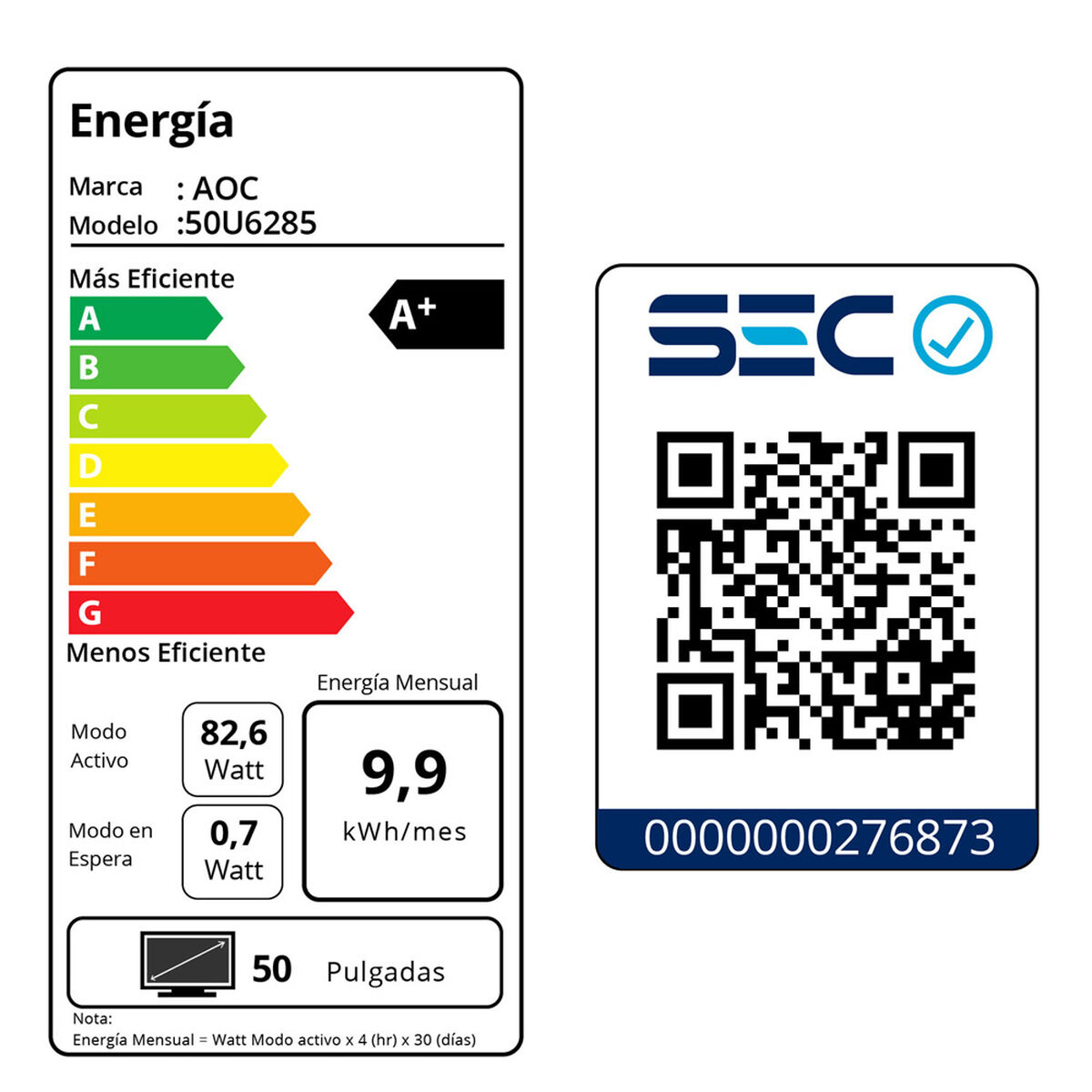 LED 50" AOC Smart TV 50U6285 Ultra HD 4K