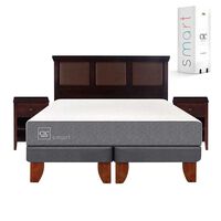 Cama Europea CIC Base Dividida 2 Plazas Smart + Respaldo + 2 Veladores New Torino Chocolate