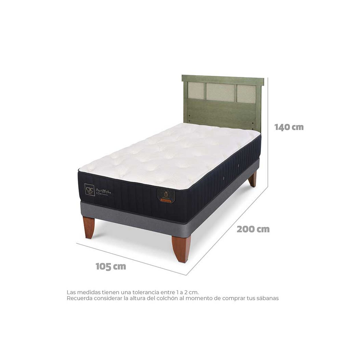 Cama Europea CIC 1,5 Plazas Premium + Respaldo Dublin Olivo