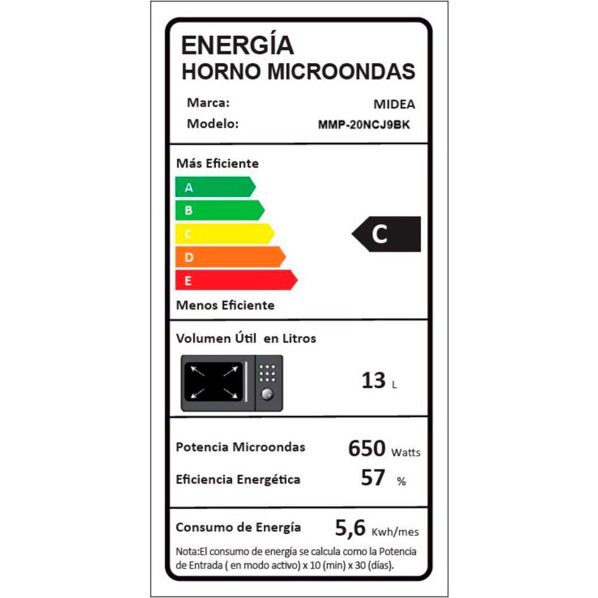 Microondas Midea MMP-20NCJ9BK 21 lts.
