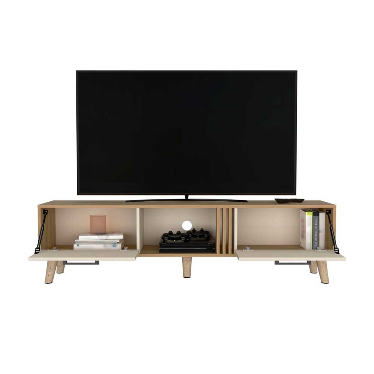 Rack TV TuHome Vance Hasta 65" Blanco Y Fresno