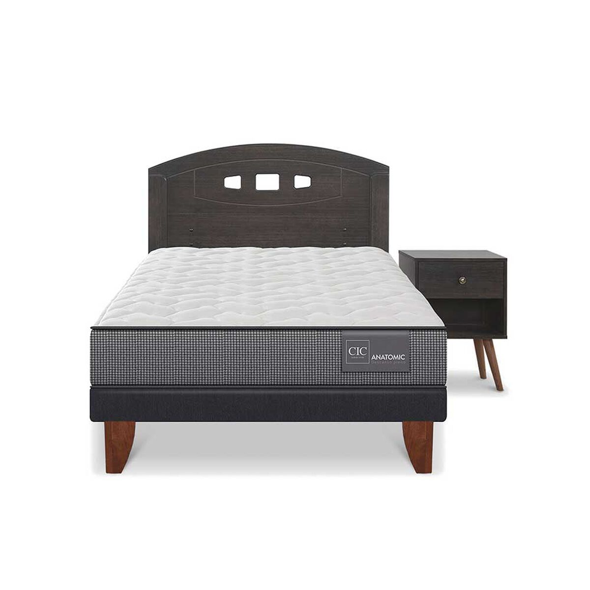 Cama Europea CIC 1,5 Plazas Anatomic + Respaldo + Velador Gales