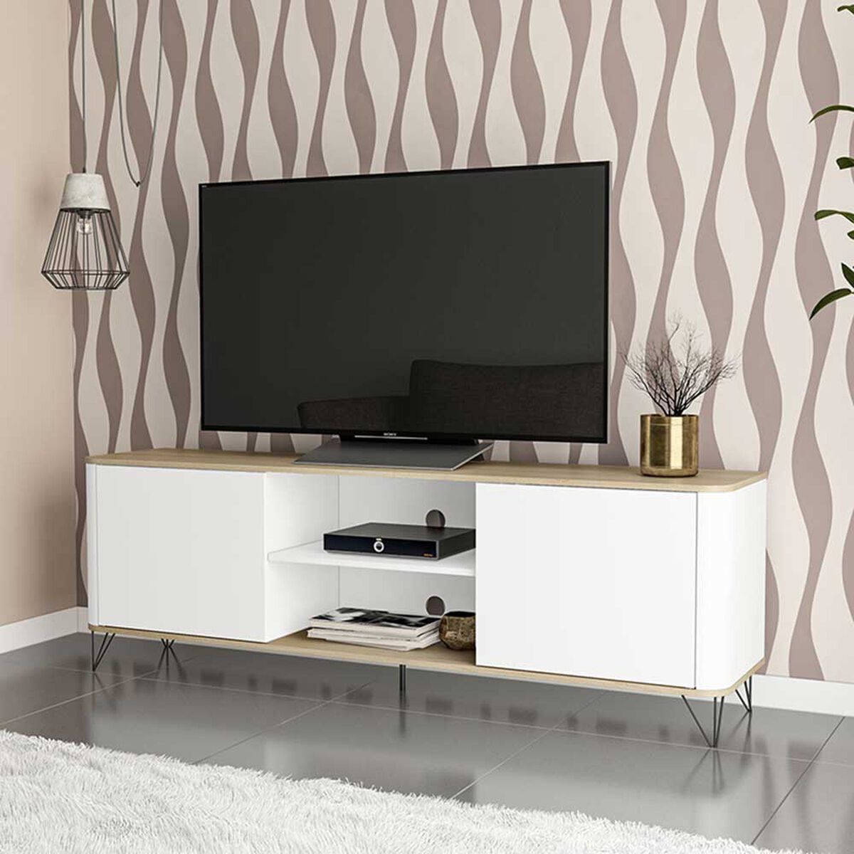 Rack TV Vekkahome Cartagen Hasta 75" Blanco