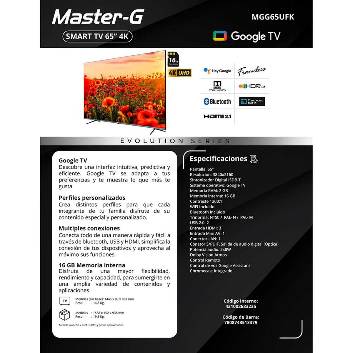 LED Smart TV 65" 4K MGG65UFK Master-G