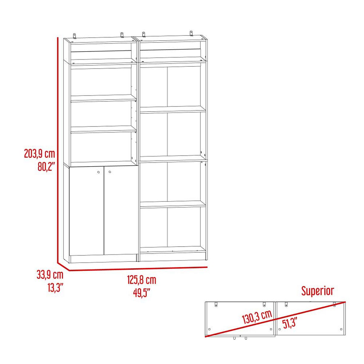 Estante 2 Puertas + Estante 4 Repisas + 2 Complementos TuHome Home Wengue