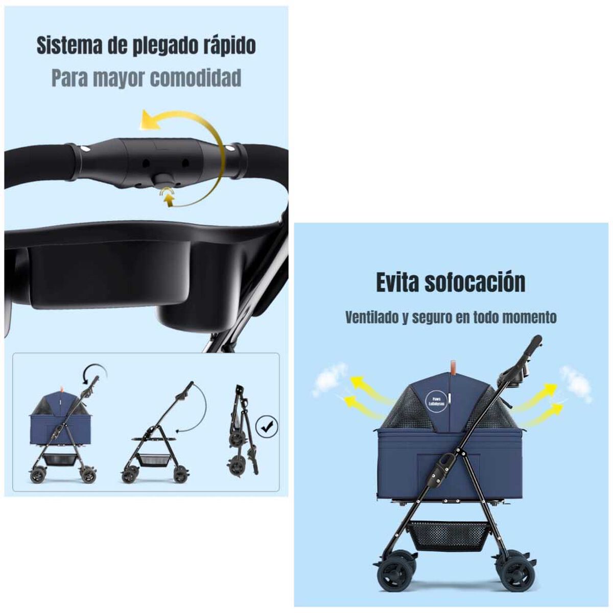 Coche para Mascota LuBabycas Paws Rosado