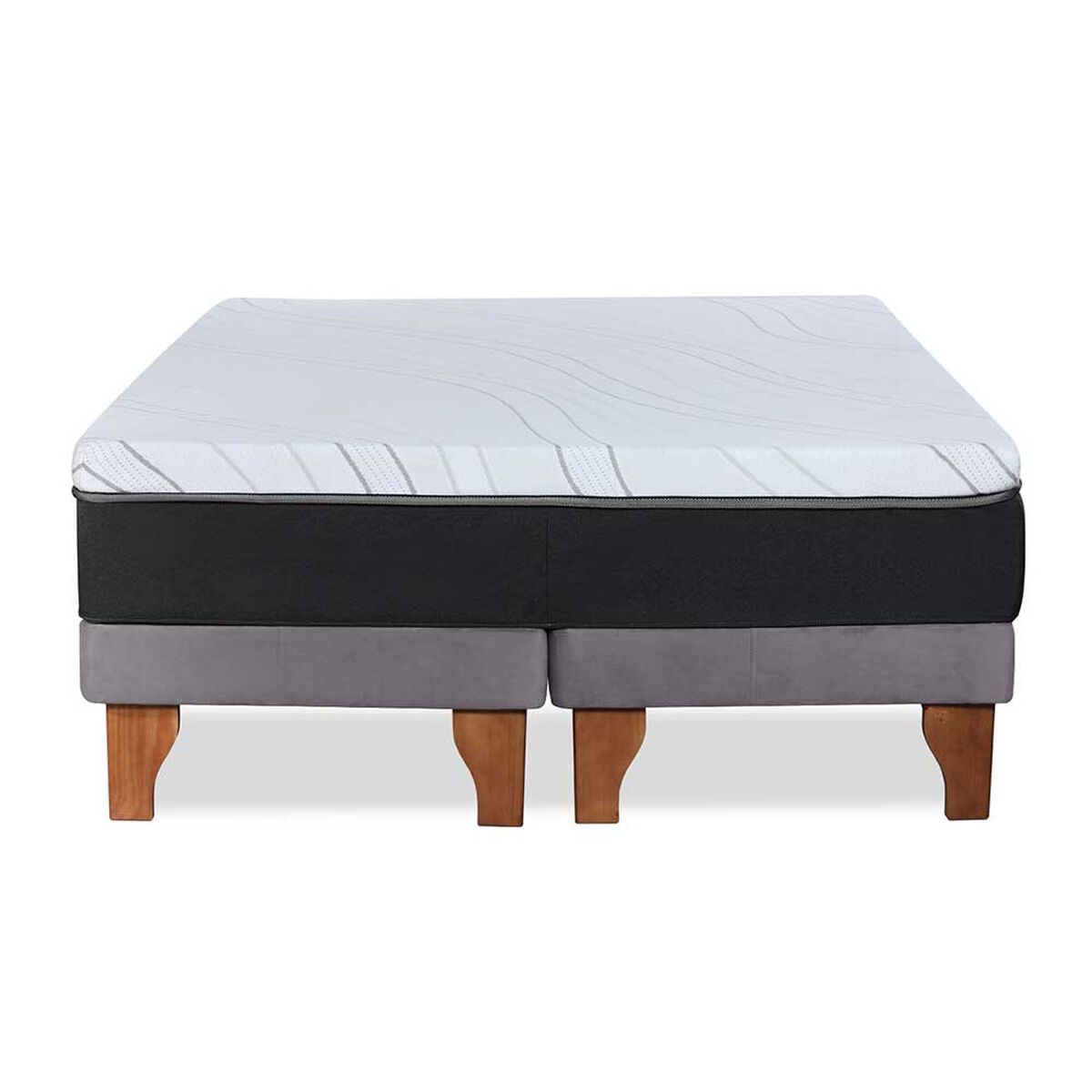 Cama Europea Latam Home Base Dividida 2 Plazas Zen Top Foam Hybrid Velvet Gris