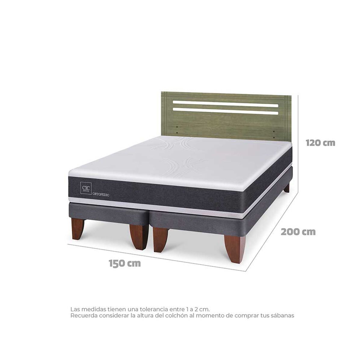 Cama Europea CIC Base Dividida 2 Plazas Ortopedic + Respaldo Munich Olivo