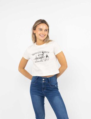 Imagen 1 del producto Polera Con Estampado Manga Corta Mujer Icono Blanca, Cafe