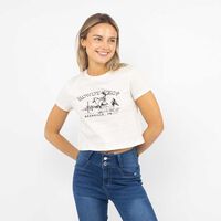 Polera Con Estampado Manga Corta Mujer Icono Blanca, Cafe