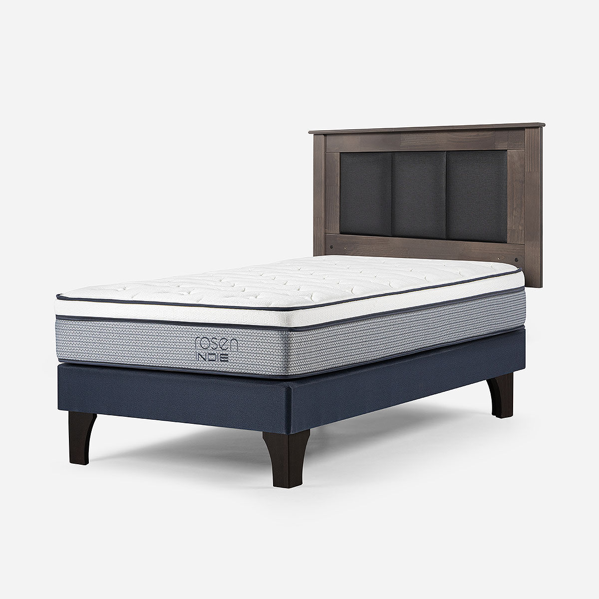 Combo Cama Europea Rosen 1 Plaza Indie BN + Respaldo Rachel