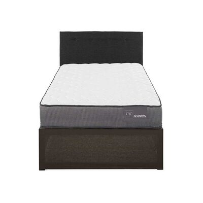 Cama Europea CIC Iron Smart 1,5 Plazas Anatomic + Respaldo Black Tapizado + Faldón