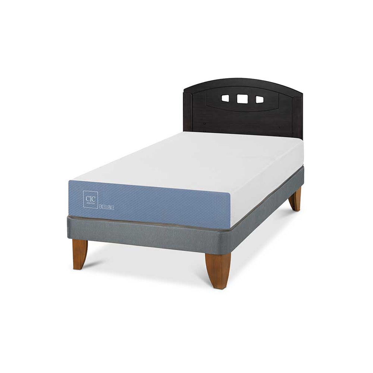Cama Europea CIC 1,5 Plazas Excellence + Respaldo Gales Negro