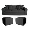 Sof&aacute; Muebles MYM Maxi 3 Cuerpos + Dos Pouf 1 Cuerpo Negro