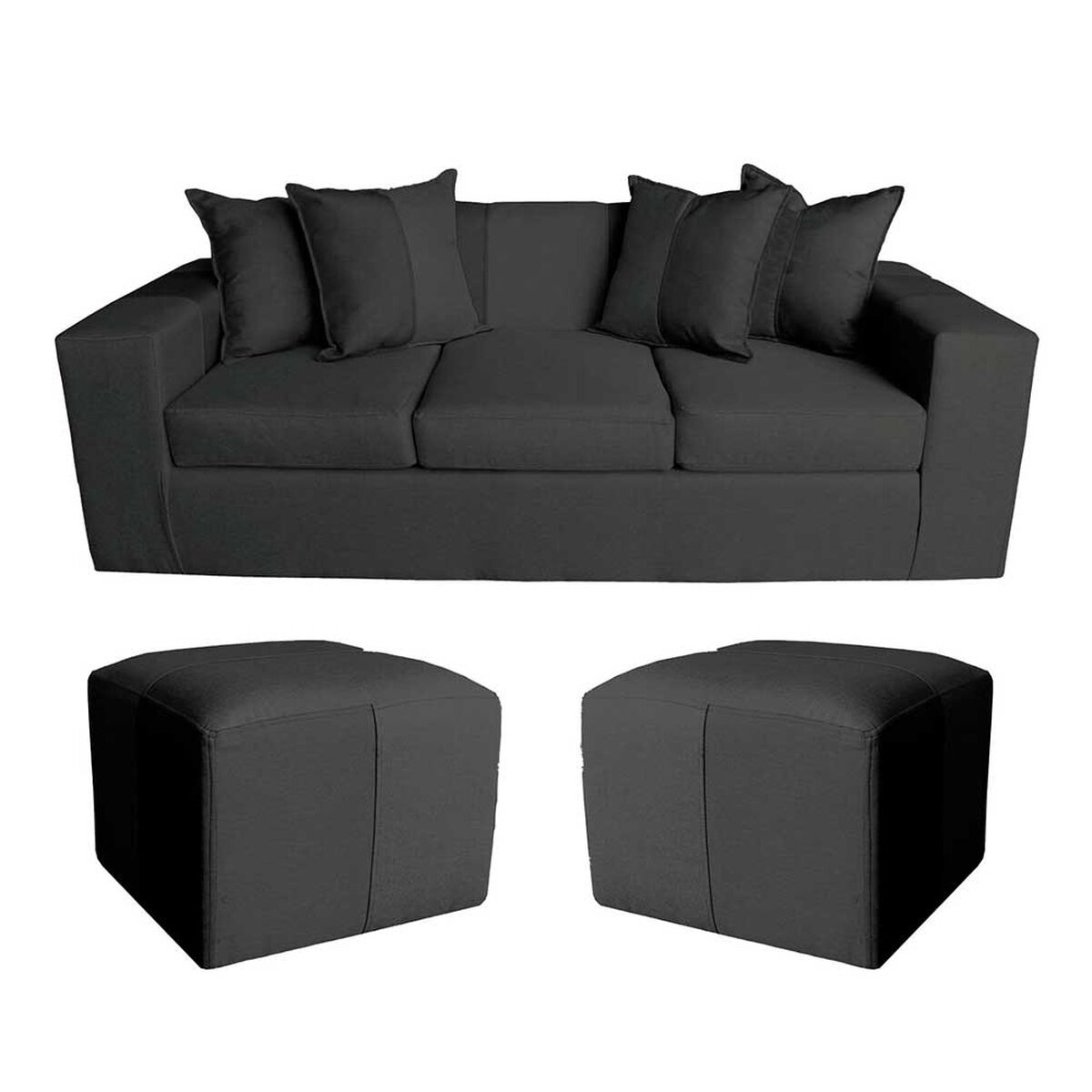 Sof&aacute; Muebles MYM Maxi 3 Cuerpos + Dos Pouf 1 Cuerpo Negro