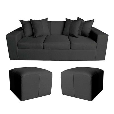 Sof&aacute; Muebles MYM Maxi 3 Cuerpos + Dos Pouf 1 Cuerpo Negro