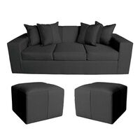 Sofá Muebles MYM Maxi 3 Cuerpos + Dos Pouf 1 Cuerpo Negro