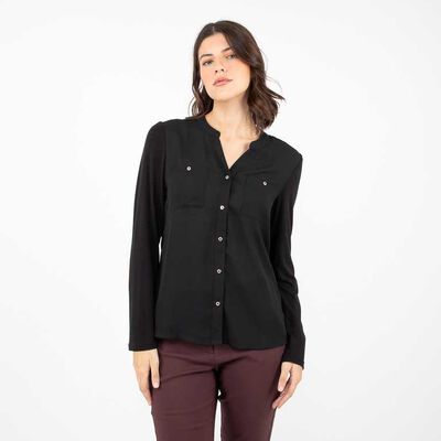 Blusa Lisa Manga Larga Mujer Zibel Negro, Rosado