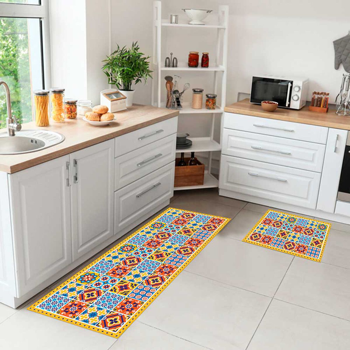 Set 2 Alfombra Davanti Baldosa Portuguesa 45 x120 Baldosa Portuguesa