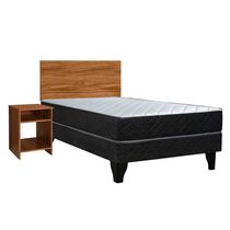 Combo Cama Europea Celta 1,5 Plaza Cádiz + Respaldo + Velador Casanova Nogal
