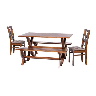 Juego de Comedor Latam Home Sevilla Segovia 2 Sillas + 2 Bancas Cuero Kentucky Gris