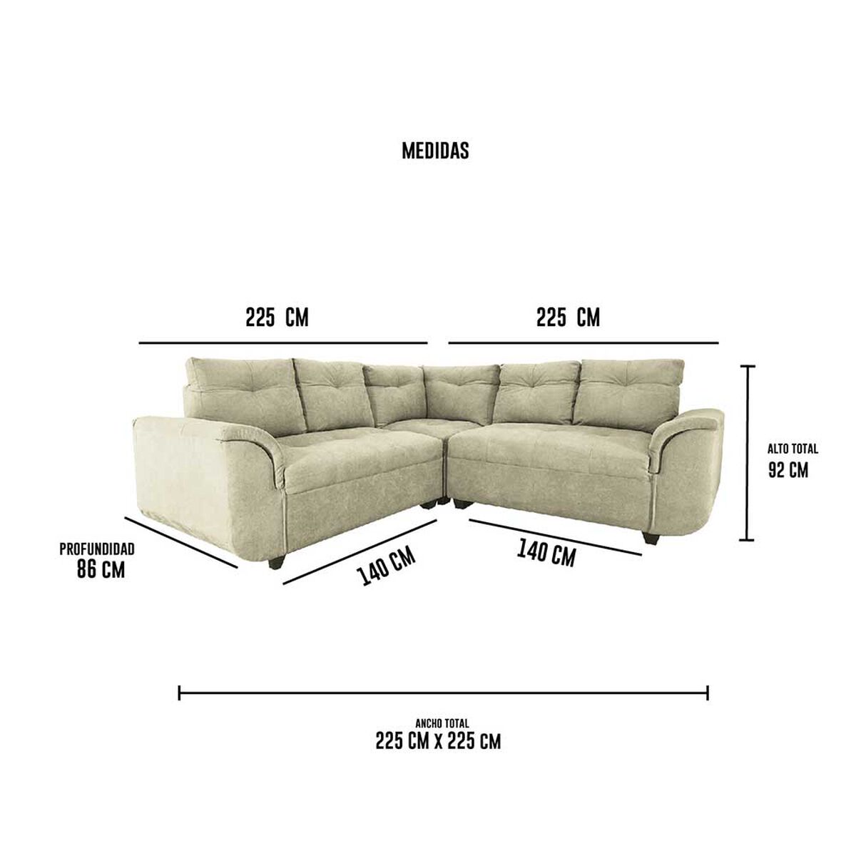 Sofá Seccional Deco Class Oxford 5 Cuerpos Beige