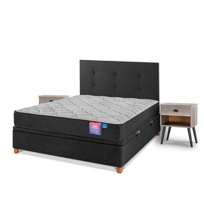 Cama Baúl Flex 2 Plazas Therapedic Plus  + Respaldo Royal + 2 Veladores Rock